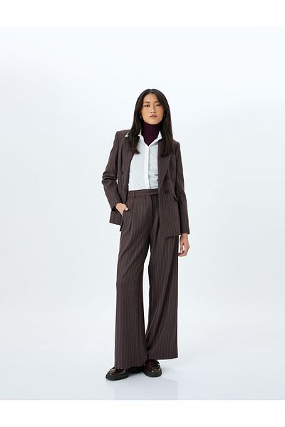 Koton Pantaloni Palazzo din țesătură cu dungi cu talie înaltă, cu buzunare