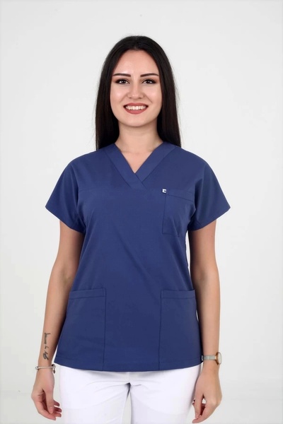 DENİZ İŞ Women's Lycra Batwing Petrol Blue Color Scrubs Teküst