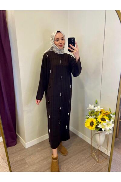 Ahel Tasarım İncili Triko Elbise