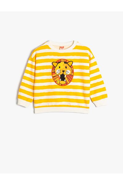 Koton Striped Sweatshirt Lion Graphic Printed Long Sleeve Crew Neck