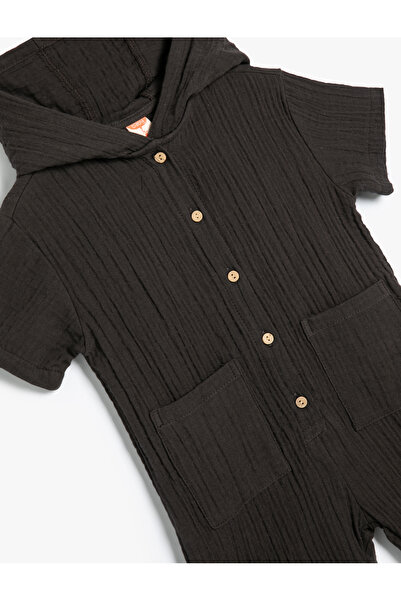 Koton Ολόσωμο μουσελίνα με κουκούλα Crew Neck - Βαμβακερό κοντομάνικο