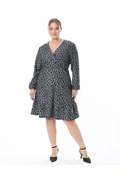 Butik Nilyam Women's Plus Size Double Breasted Neckline Long Sleeve Dress 22015
