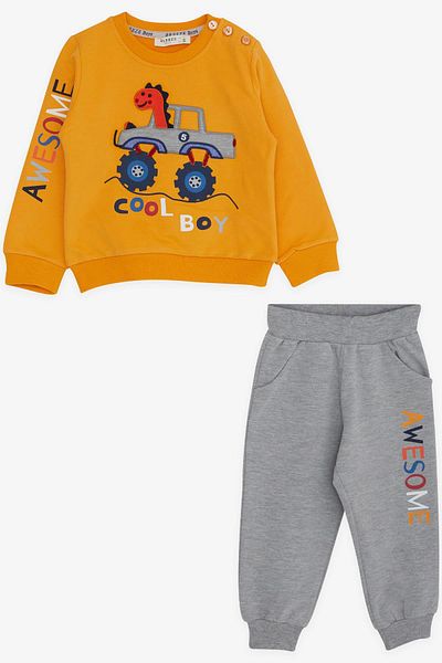 Breeze Boy's Tracksuit Set with Dinosaur Embroidery, Age 1-4, Mustard Yellow