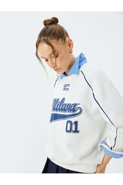 Koton Back Printed College Themed Crew Neck Ribbed Sweatshirt