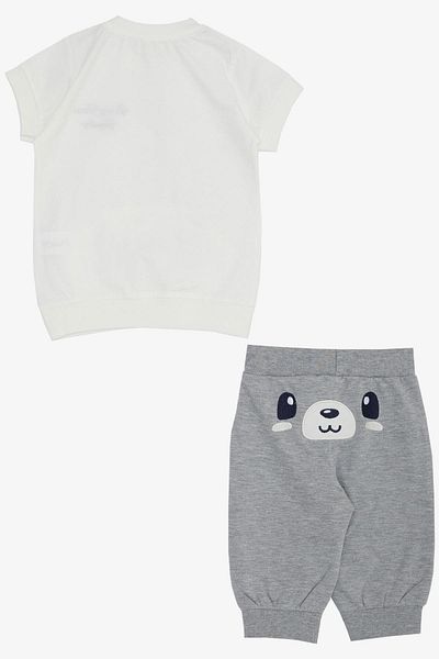 Breeze 9 Months-3 Years Baby Boy Capri Set - Cute and Embroidered, Ecru