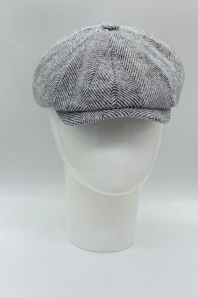 Hoppe Winter Woolen Gray Herringbone Patterned 8-Piece British Style Peaky Blinders Cap Hat
