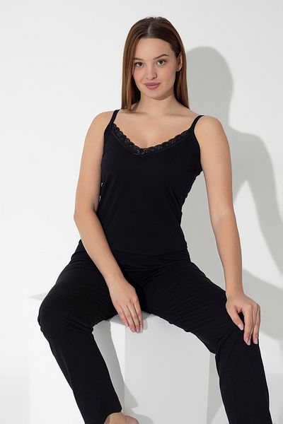 ModaLeaf Set de pijamale de damă cu curele de frânghie cu dantelă neagră - 208
