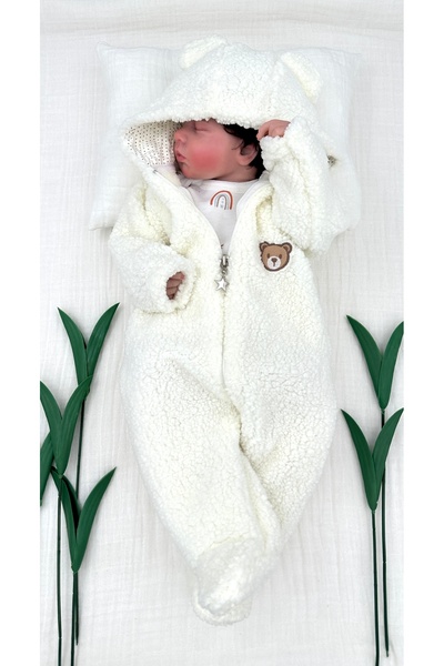 PATSAN Plush Hooded Baby Romper - Zippered Teddy Bear