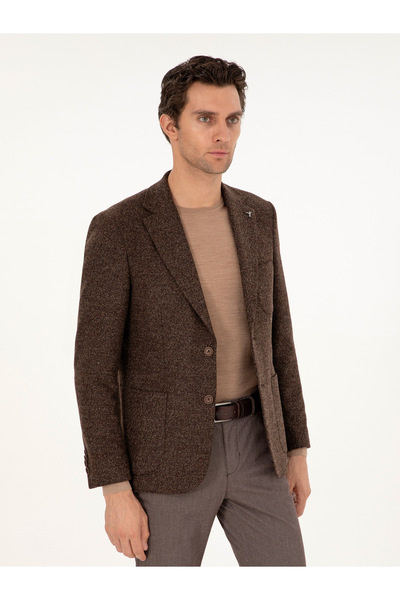 Cacharel Kahverengi Slim Fit Yün Karışımlı Flanel Ceket 50291056-VR029
