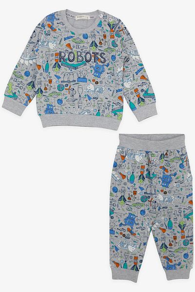 Breeze Baby Boy Tracksuit Set, Printed Patterned, 6 Months-2 Years, Gray