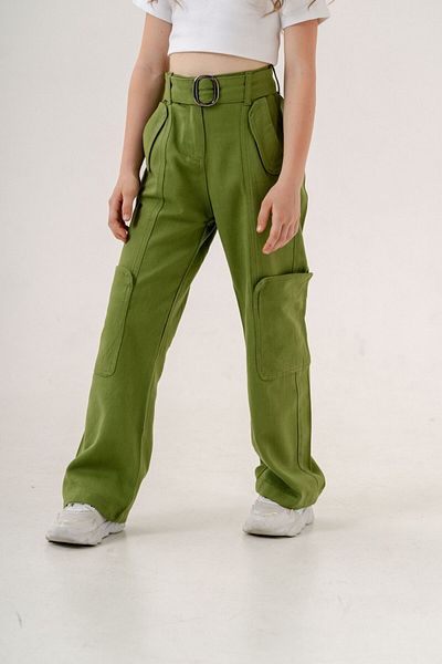 GİYİCEM Girl's Side Pocket Belted Linen Trousers