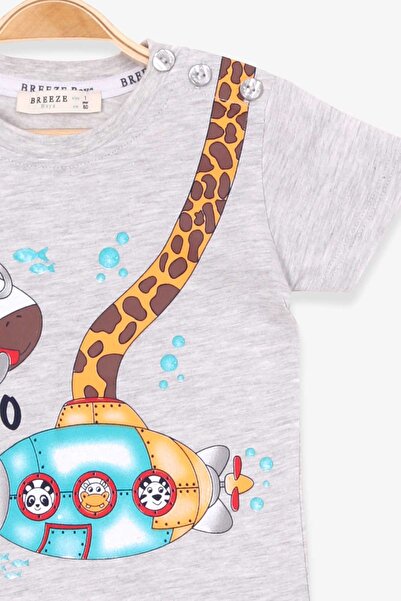 Breeze Boy's Shorts Suit Giraffe Printed 1-4 Years, Light Gray Melange