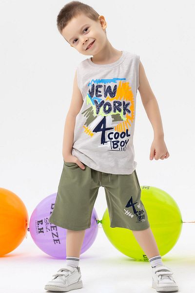 Breeze 1-4 Years Boy's Shorts Set - Beige Melange, Printed
