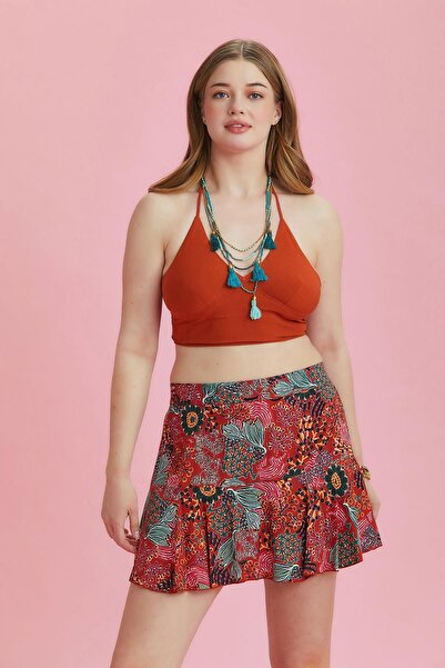 Los banditos Red Floral Flounce Large Size Shorts Skirt