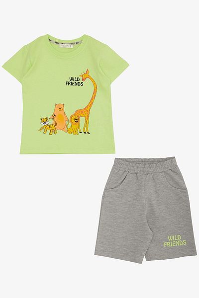 Breeze 9 Months-3 Years Baby Boy Shorts Set - Strong Friends Themed, Pistachio Green