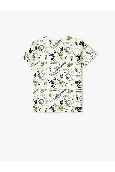 Koton Tricou din bumbac cu mânecă scurtă și decolteu cu tema muzicală