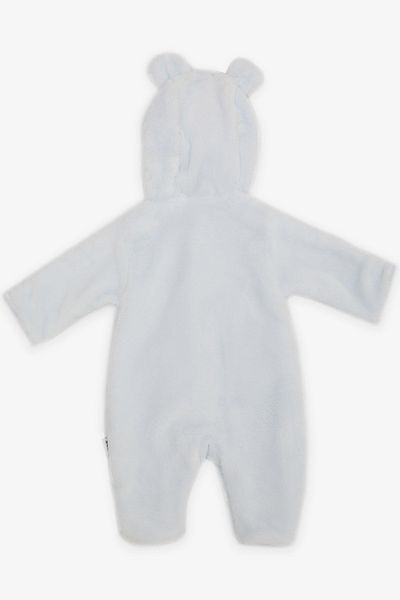 Albimini 3-4 Months and 6-9 Months Boy Plush Embroidered Jumpsuit - Movable Ear, Baby Blue