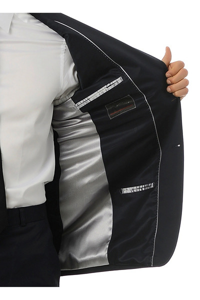 SPOSO 692 İki Düğme Tek Yırtmaç Dar Kalıp K.Lacivert Takım Elbise