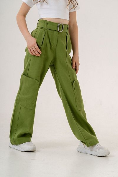 GİYİCEM Girl's Side Pocket Belted Linen Trousers