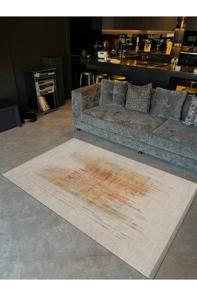 Rugs Modern Halı Umay Collection Gray Brown Yellow Stripes Detailed Woven Bas...