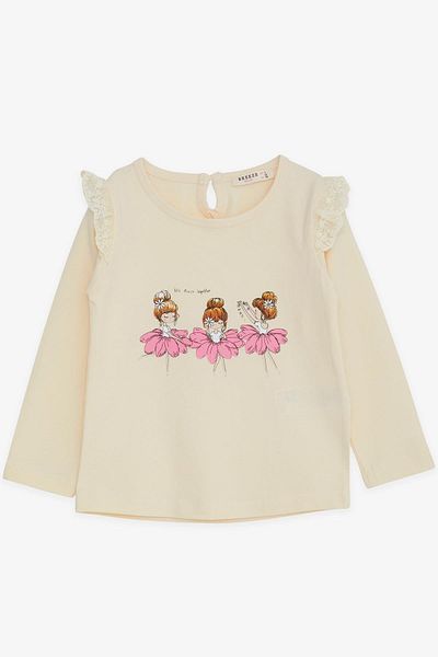 Breeze Baby Girl Long Sleeve T-Shirt Dancer Girl Printed Laced 9 Months-3 Years, Cream