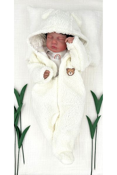 PATSAN Plush Hooded Baby Romper - Zippered Teddy Bear