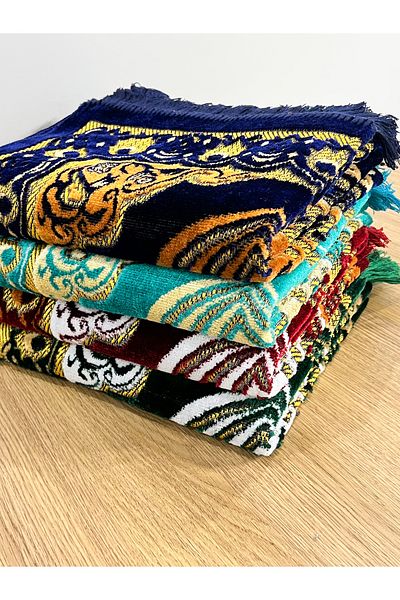 AYHANHOME Velvet Patterned Fringed Gift Package 4 Pieces Spinger Prayer Rug Set