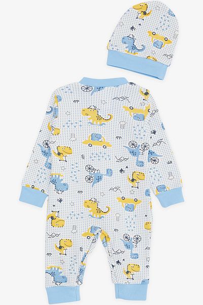 Breeze Boy Baby Romper Fun Dinosaur Patterned 0-3 Months-6 Months, White