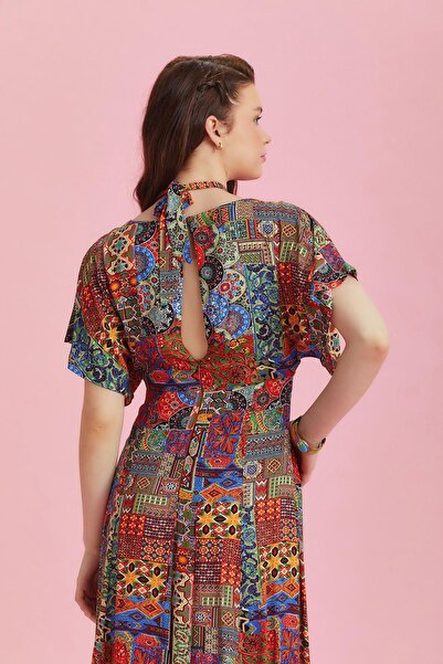 Los banditos Ethnic Patterned Cut Out Bohemian Dress with Back Window