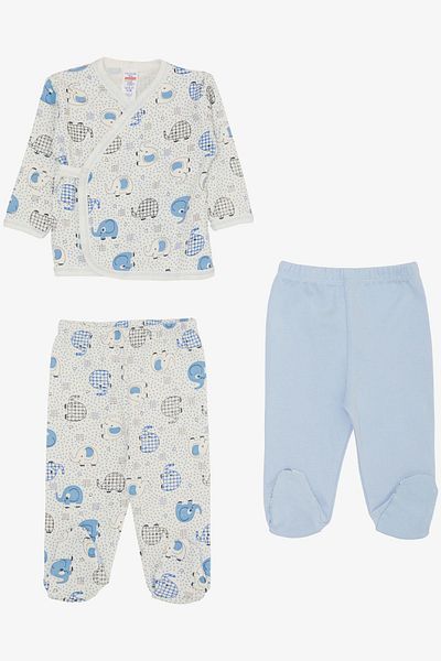 Breeze White Baby Boy Hospital Exit - 3-Piece Cute, Elephant Patterned Polka Dot, 0-4 Months