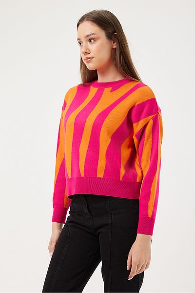 POODLE Women's Crew Neck Zebra Print Sweater