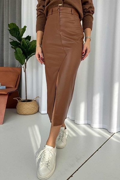 Mine Tan Butik Καφέ Ρυθμισμένη Εισαγόμενη Pencil Φούστα