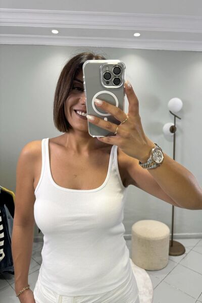 Bucle By Gizem Kare Yaka İnce Askılı Fitilli Top Beyaz