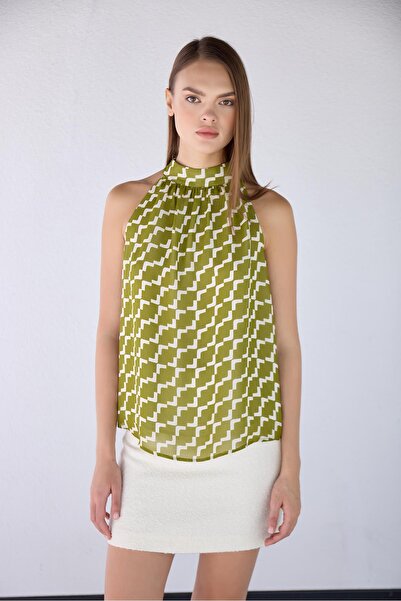 Masha Kate Bluză cu decolteu cu șarmuire