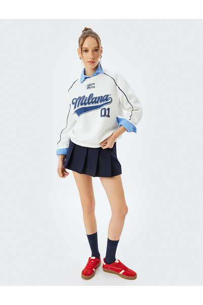 Koton Back Printed College Themed Crew Neck Ribbed Sweatshirt