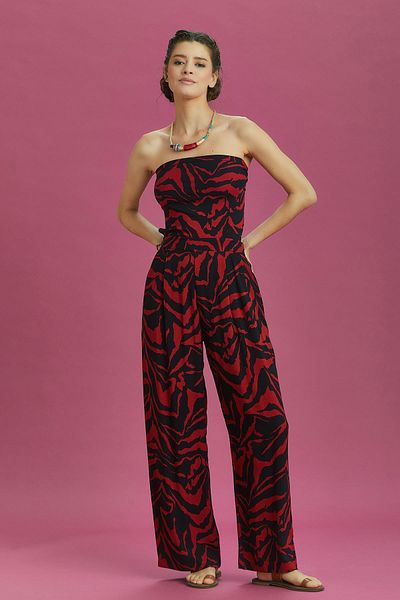 Los banditos Red Black Wide Leg Strapless Jumpsuit