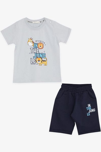 Breeze 1-4 Years Boy Gray Shorts Set - Animal Print