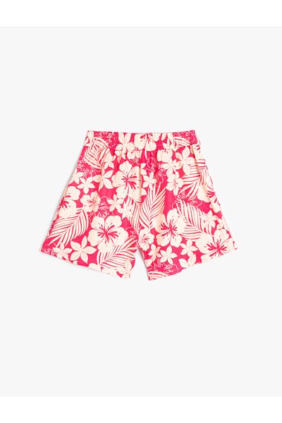 Koton Floral Linen Shorts Lacing Double Breasted Detailed Comfortable Fit