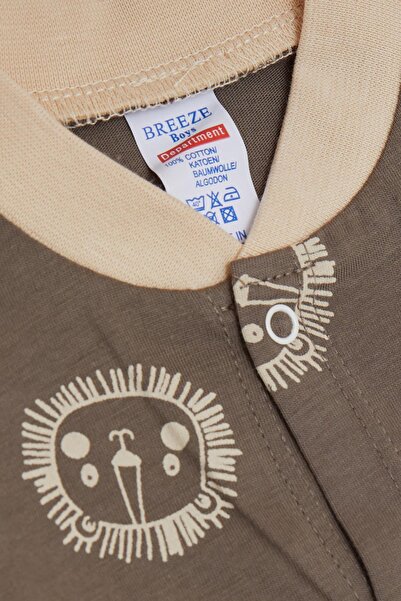 Breeze 0-6 Months Baby Boy Mink Jumpsuit - Cute Lion Patterned, Booties