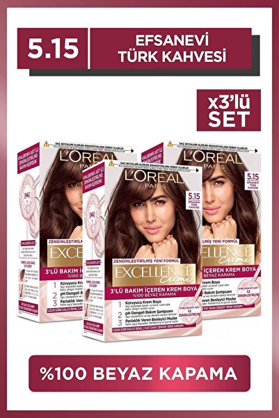 L'Oreal Paris Excellence Creme Saç Boyası 5.15  Efsanevi Türk Kahvesi 3'lü Set