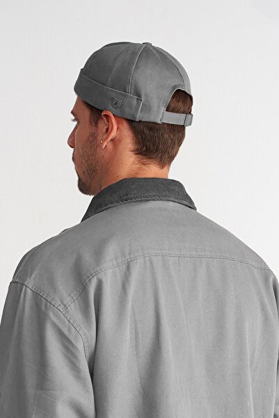 Külah Gri Pamuklu Docker Şapka Cırtlı Sokak Stili Sipersiz Kep