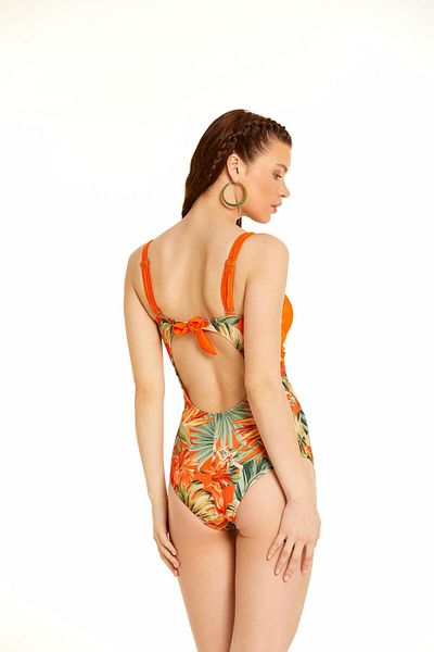 Argento Costum de baie cu model de frunze drapat
