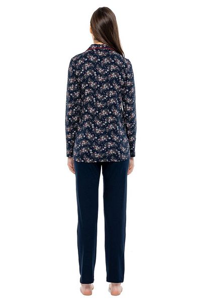 Mod Collection 3974 Women's Navy Blue Floor-Length Long Sleeve Pajama Set - Navy Blue