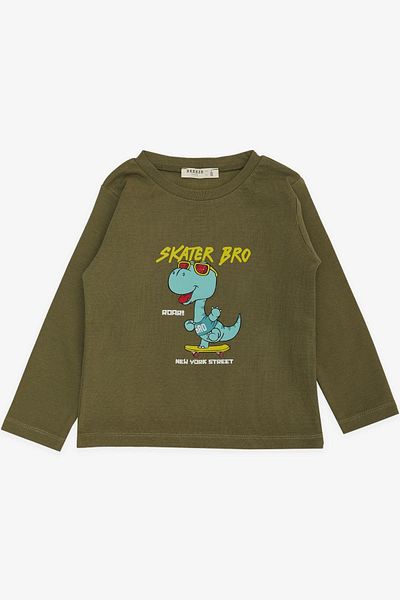 Breeze Girls & Boys Boy's Long Sleeve T-Shirt Skater with Glasses Dinosaur Printed 1-4 Years, Khaki