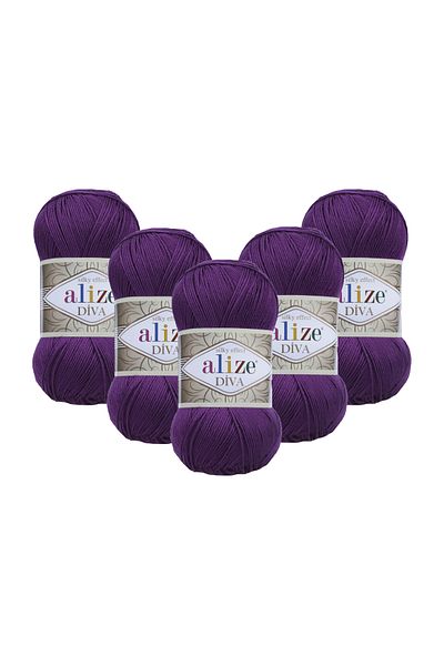Alize Diva Hand Knitting Yarn 100 Gr. Pack of 5 (100GR X 5 PCS)