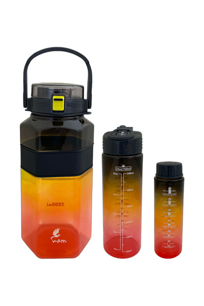 valletta Oregon Set of 3 - Bpa Free Black & Orange Water Flask & Water Bottle