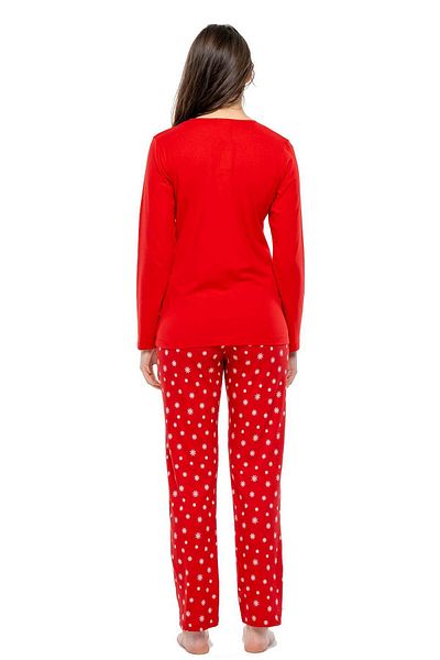 Mod Collection 3968 Set de pijamale roșii cu mânecă lungă, cu gât rotund, pentru femei - roșu