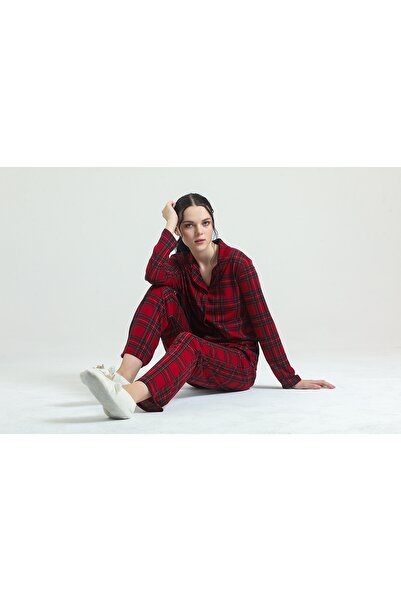 Magic Form 17864 Kadın Önden Düğmeli Pijama takımı-Bordo