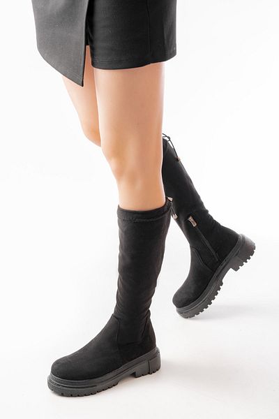 ELLOLİTA LUXURY SHOES 812-2291 Μαύρες σουέτ καθημερινές γυναικείες μπότες με φερμουάρ