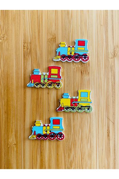 Kartopu Decorative Painted Wooden Locomotive Shaped Decorative Button 32 x 20 mm. Pack of 4. Mix.